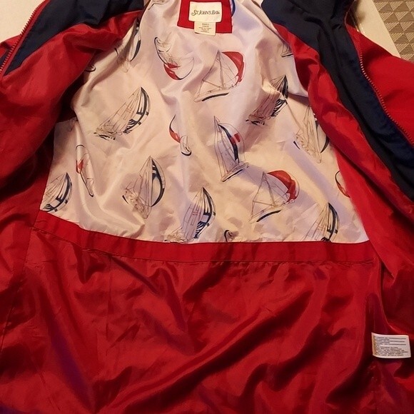 ST JOHNS BAY Womens Red Navy Blue Hooded Raincoat‎ Jacket Nautical Small - Picture 4 of 10